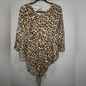 Chicos (NWOT) Animal Print Fringe Hem Oversized Poncho S/M